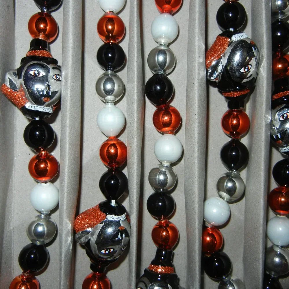 Retired Shiny Brite Halloween Glass Ball & Dracula Multicolor Holiday Garl…